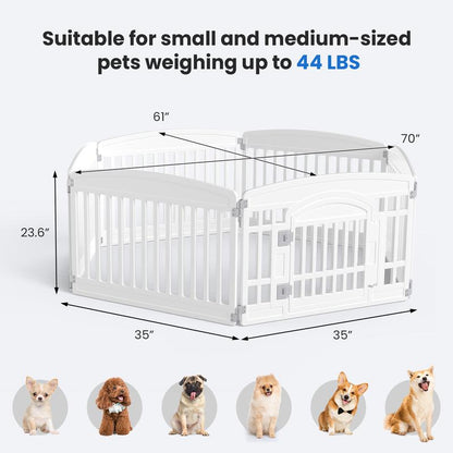 Plastic Pet Playpen, Durable Puppy Playpen with Lockable Door and Non-Slip Bottom, Portable Indoor Outdoor Puppy Pen
